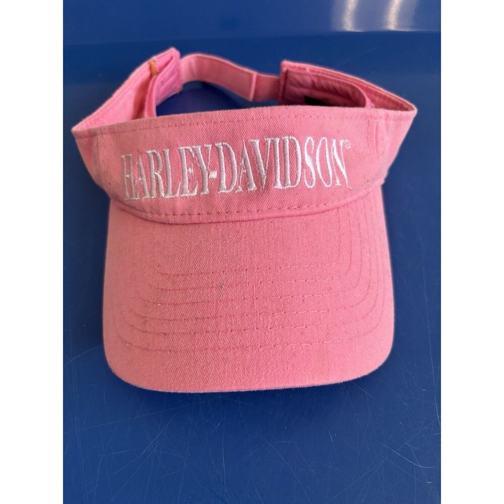 Pink Harley-Davidson Visor Featuring White Embroidered Lettering Adjustable